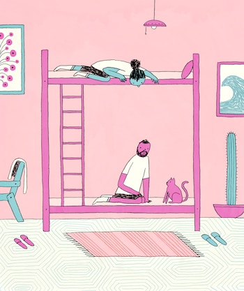 BC-MODERN-LOVE-BUNK-BEDS-ART-NYTSF —When breaking up means going from one bed to bunk beds. (Brian Rea/The New York Times) — FOR USE ONLY WITH MODERN LOVE STORY SLUGGED BC-MODERN-LOVE-BUNK-BEDS-ART-NYTSF ALL OTHER USE PROHIBITED.