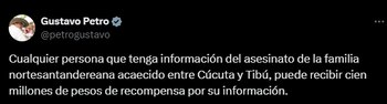 Gustavo Petro anunció recompensa de