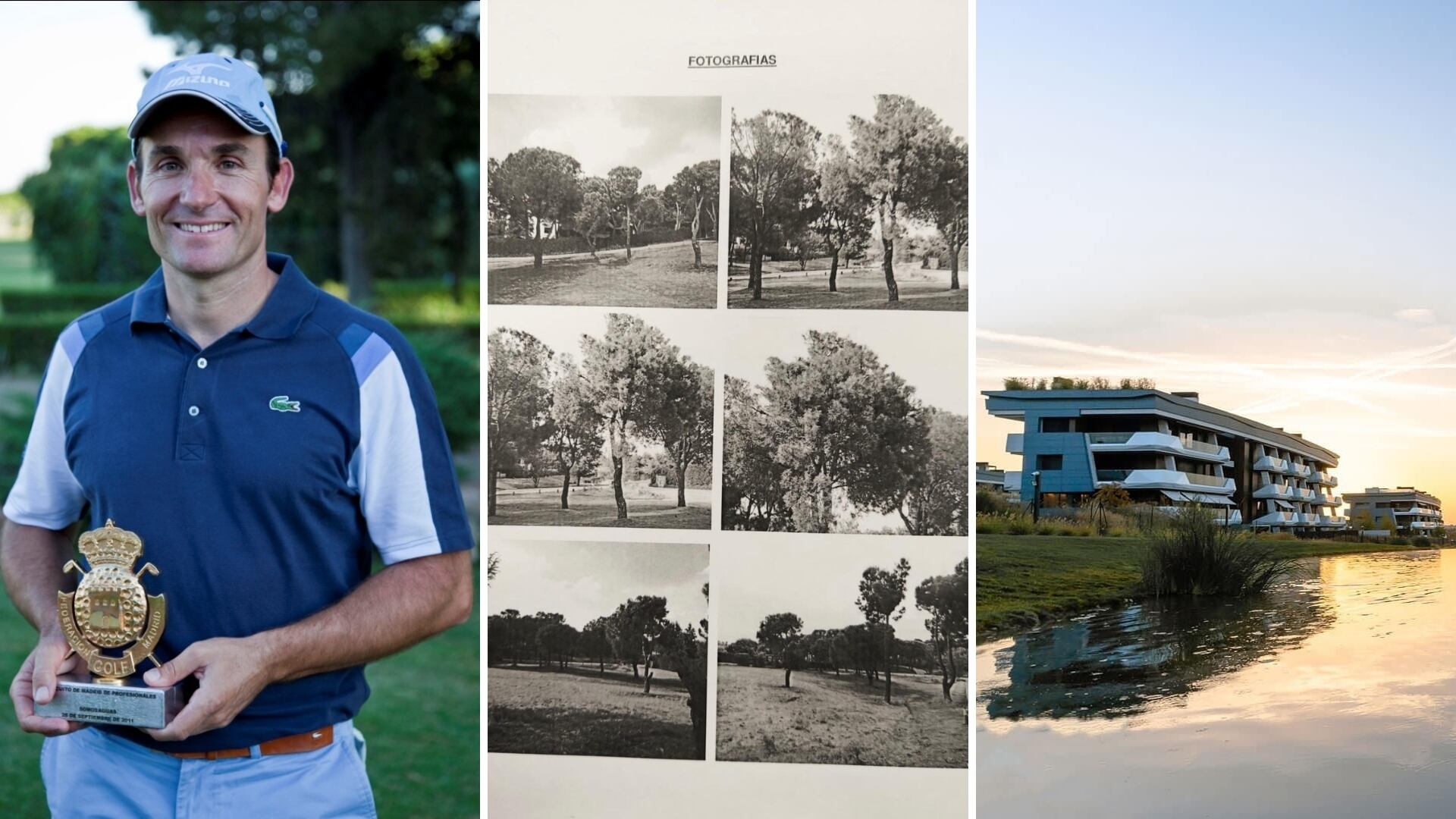 El golfista Ignacio Garrido y los árboles dañados en La Finca.