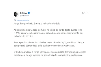 El comunicado del Atlético Mineiro