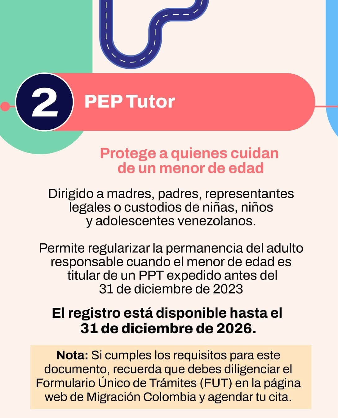 Tenga en cuenta para esta opción diligenciar el Formato Único de Trámites (FUT) - crédito Migración Colombia/Facebook
