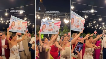 Los invitados sorprendieron a la novia con una gigantesca réplica durante la fiesta.