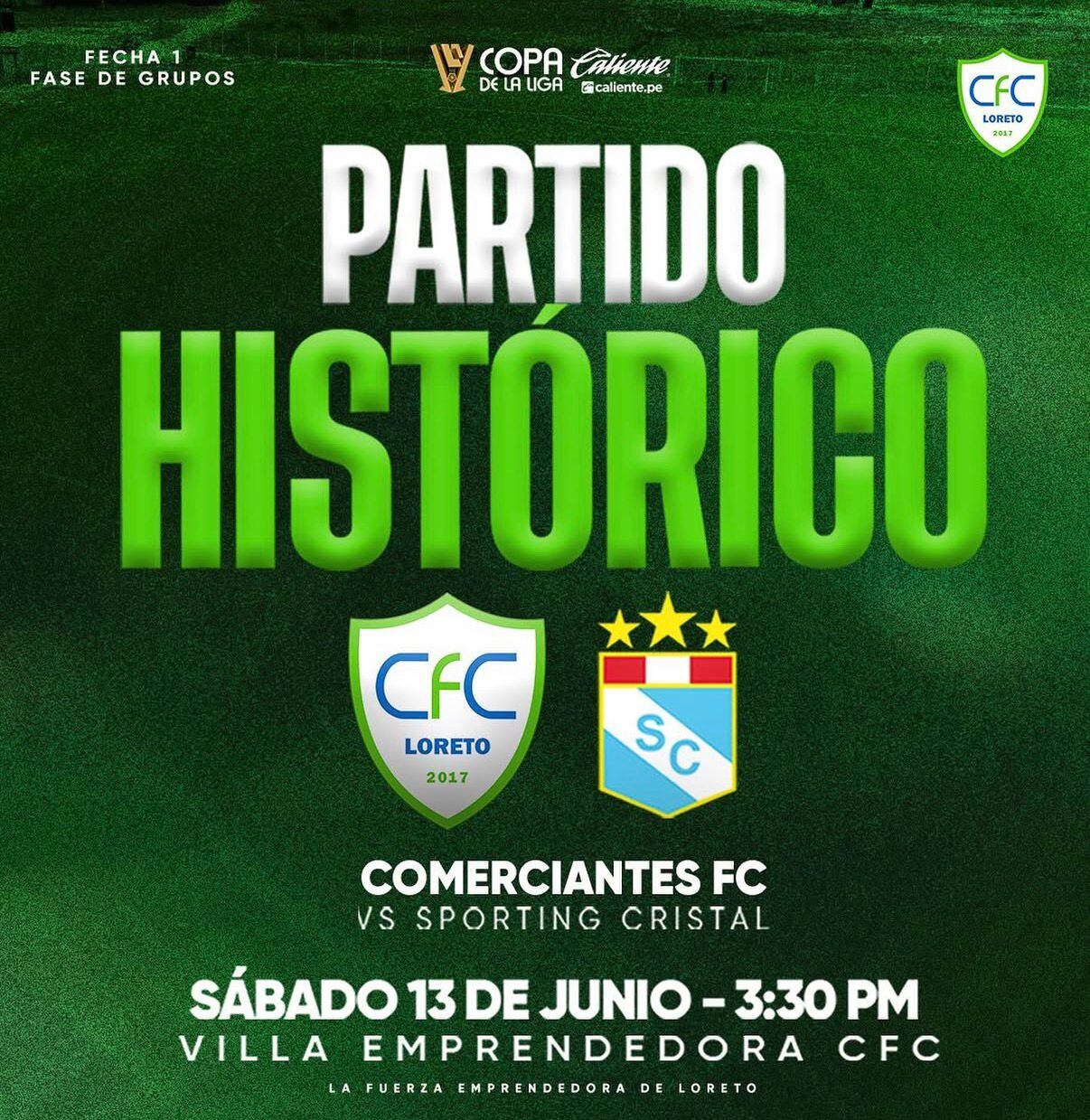 Sporting Cristal y Comerciantes FC chocan el sábado 13 de junio en el arranque de la Copa de la Liga 2026.