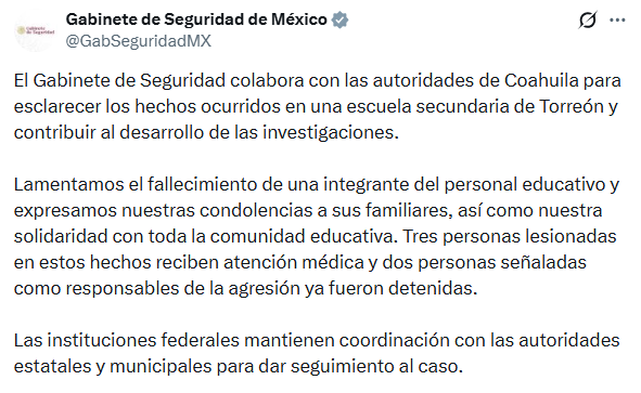 Gabinete de Seguridad expresó su solidaridad con la comunidad educativa. (Crédito: Gabinete de Seguridad)