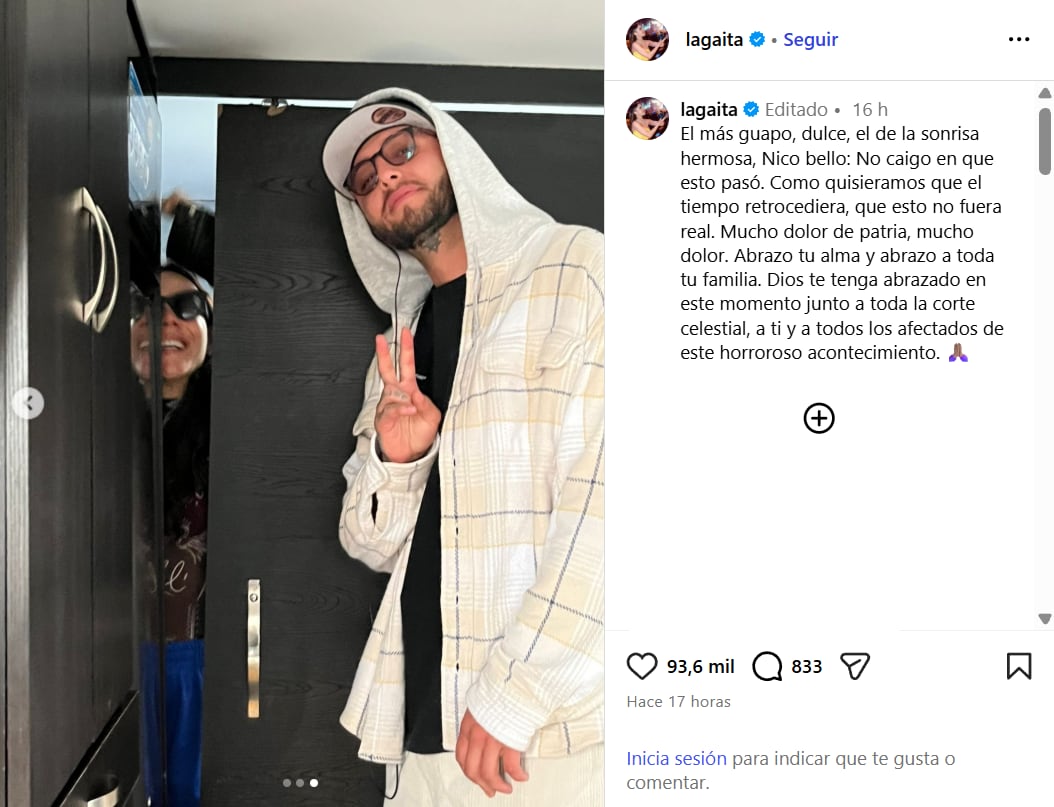 Carolina Gaitán dedicó unas nuevas palabras para el joven que perdió la vida en las grabaciones de