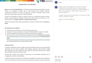 El comunicado se emitió en redes sociales el 2 de marzo de 2026 a través de los canales de la Federación Nacional de Departamentos - crédito @fndcol/IG