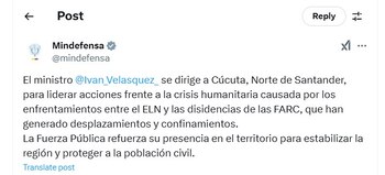 Ministerio de Defensa anuncia que