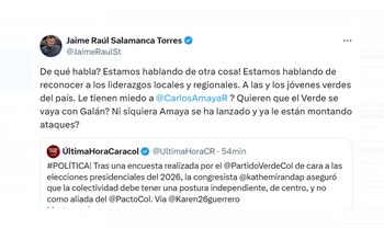 Jaime Raúl Salamanca le respondió a Katherine Miranda, rechazó su visión y defendió el surgimiento de nuevos liderazgos - crédito @JaimeRaulSt/ X