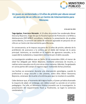 El Ministerio Público informó a través de sus redes oficiales el caso./ (X del Ministerio Público)