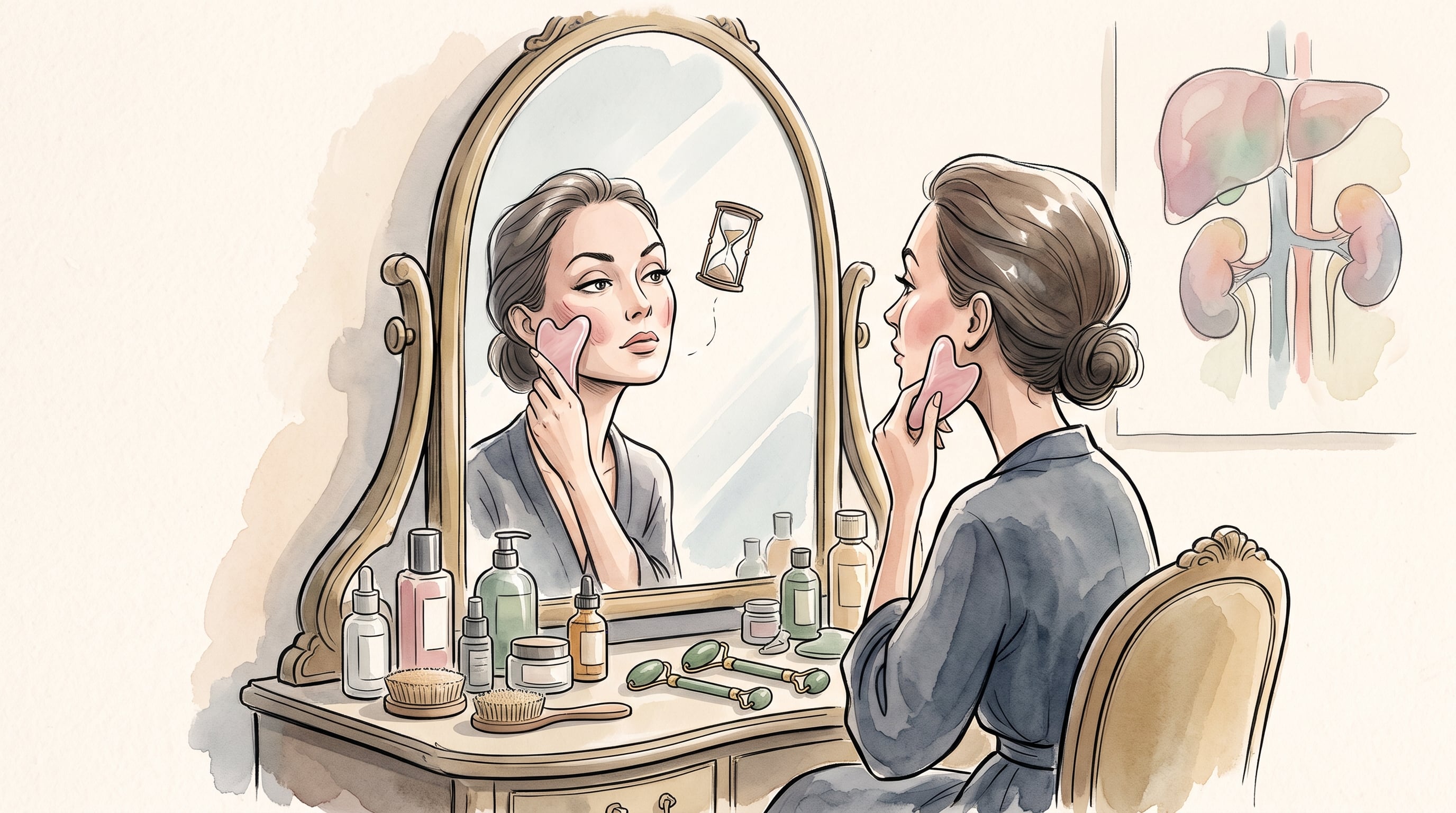 Las herramientas de drenaje linfático como el gua sha y los rodillos faciales ganaron visibilidad en las rutinas de bienestar de redes sociales (Imagen Ilustrativa Infobae)