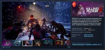 Captura de pantalla de videojuego con perspectiva en primera persona, un arma, múltiples criaturas mutantes, efectos de nieve y sangre en un entorno oscuro