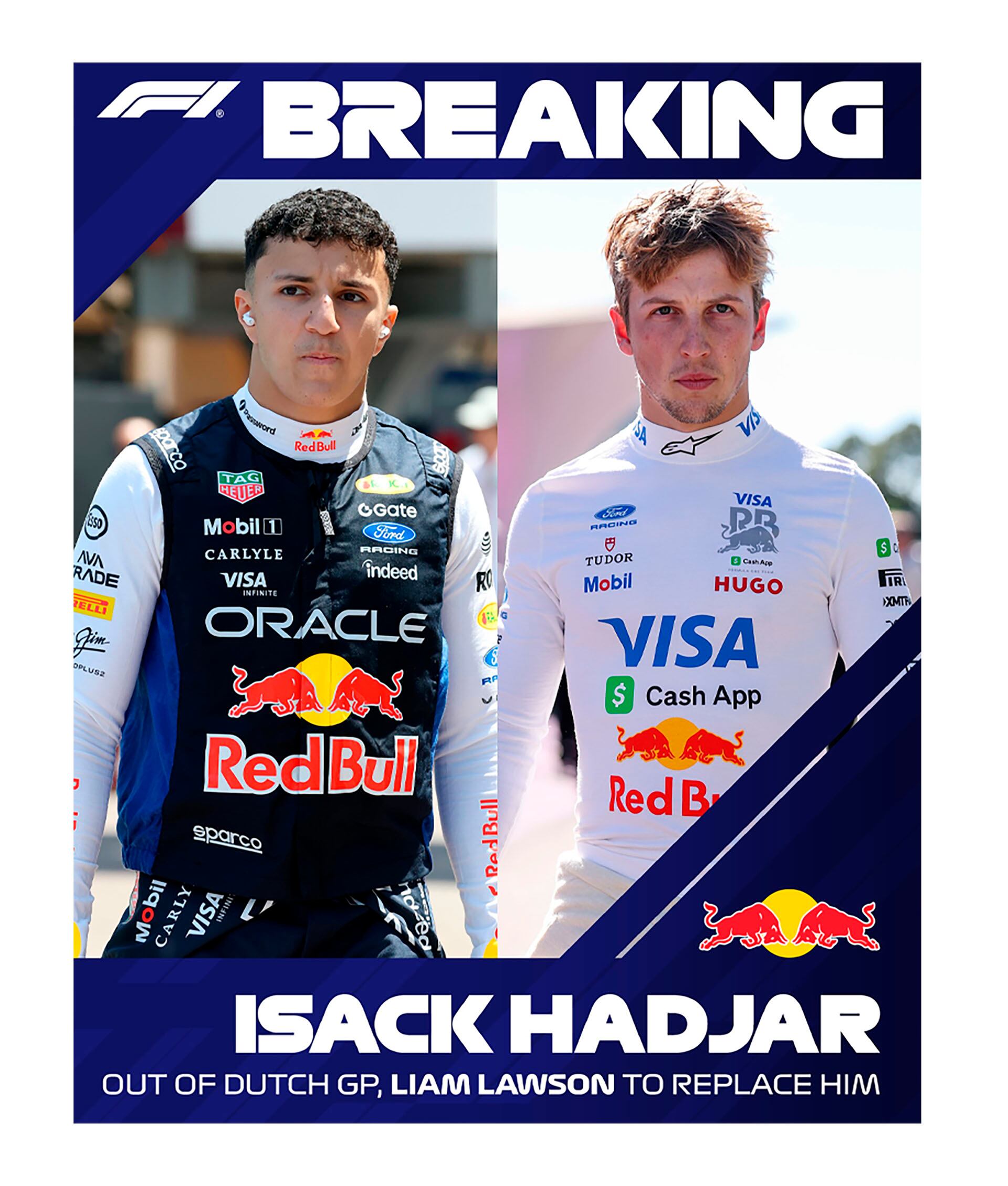 La Fórmula 1 anunció la baja de Hadjar en Red Bull por lesión (@F1)