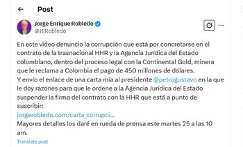 Jorge Robledo cuestionó contrato de