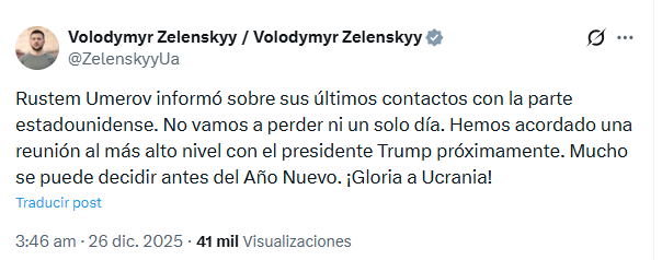 El comunicado de Zelensky publicado en X