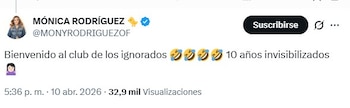 La presentadora Mónica Rodríguez también señaló que no fue tomada en cuenta para el programa de aniversario - crédito @MONYRODRIGUEZOF/X