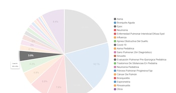 Gráfica estadística muestra la coexistencia del COVID-19 (3.9%) junto a otras patologías respiratorias predominantes como el asma y la bronquitis aguda (Cortesía SDNCT).