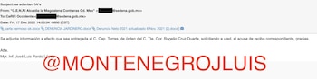 Parte del correo que habría sido enviado a la Sedena en 2021. (X/@montenegrojluis)