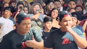 Un joven haciendo mewing en una batalla de farmear aura. (Redes Sociales)