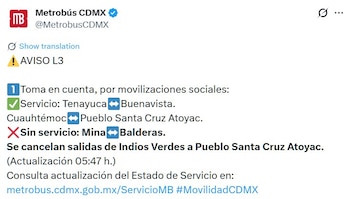 Avancen en tiempo real de las diversas líneas de la red de transporte público capitalino.