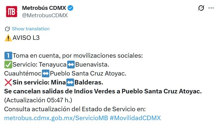 Recomende em tempo real os diversos percursos da rede de transporte público da capital. (TWMB CDMX)