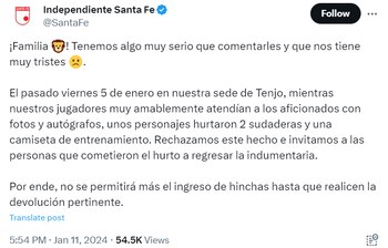 Independiente Santa Fe denunció un
