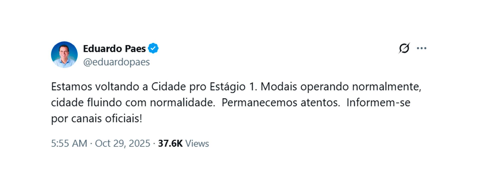 El mensaje del alcalde de Río, Eduardo Paes
