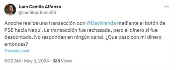 Usuarios de Davivienda reportan fallas