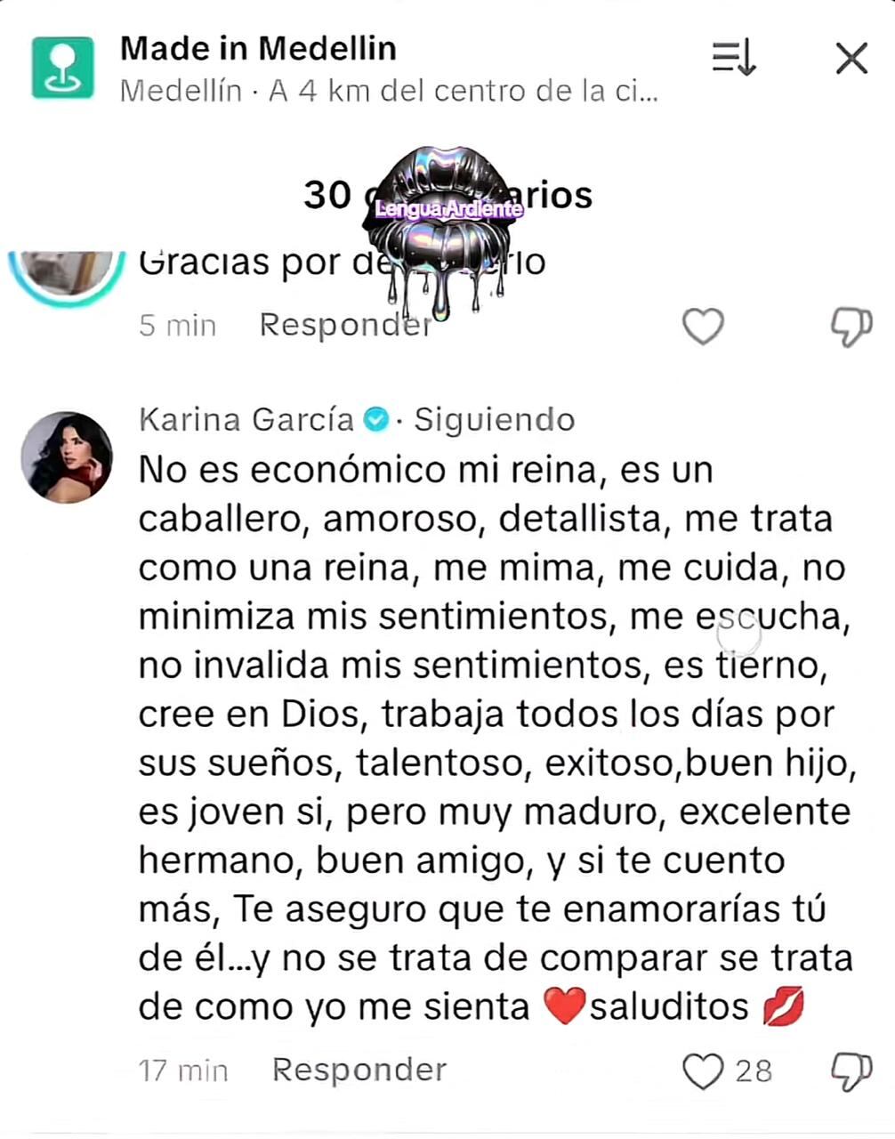 Karina García defendió a su nueva pareja en redes sociales y afirman que fue una indirecta para Altafulla - crédito @lenguardiendo.13/TikTok