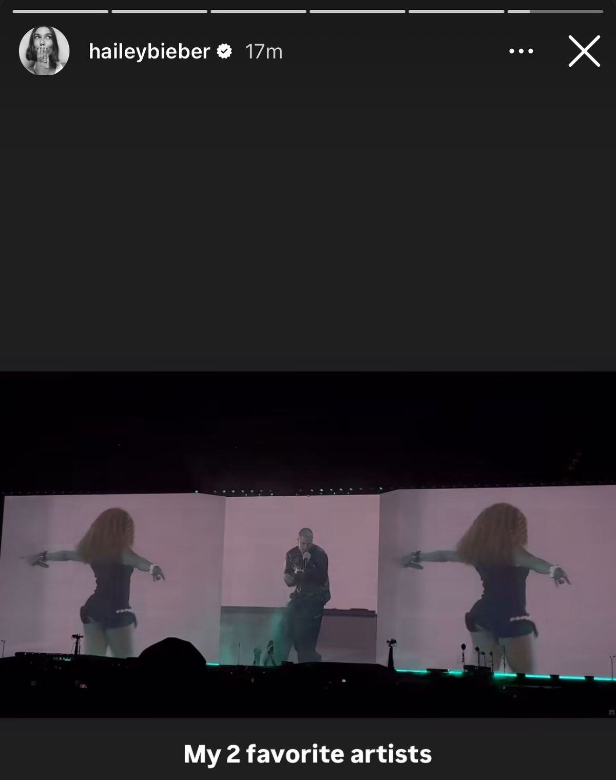 Justin Bieber volvió a un escenario multitudinario durante el concierto de SZA en el SoFi Stadium, donde sorprendió al público con su actuación (Instagram/@haileybieber)