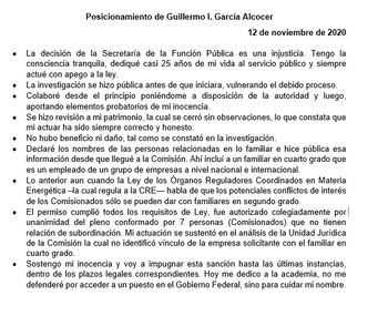 Carta de Guillermo García Alcocer