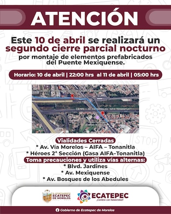 Anunciaron cierre vial con dirección al AIFA para este 9 de abril (FB/ Gobierno de Ecatepec de Morelos)