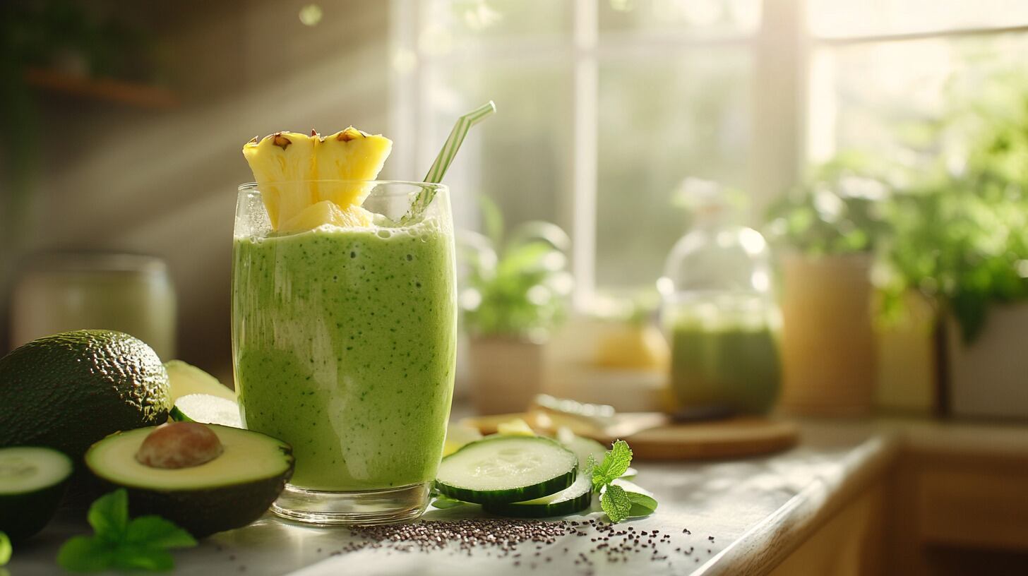 Refrescante licuado verde que combina piña, pepino, aguacate y chía: ideal para comenzar el día con vitalidad y sabor. – (Imagen Ilustrativa Infobae)