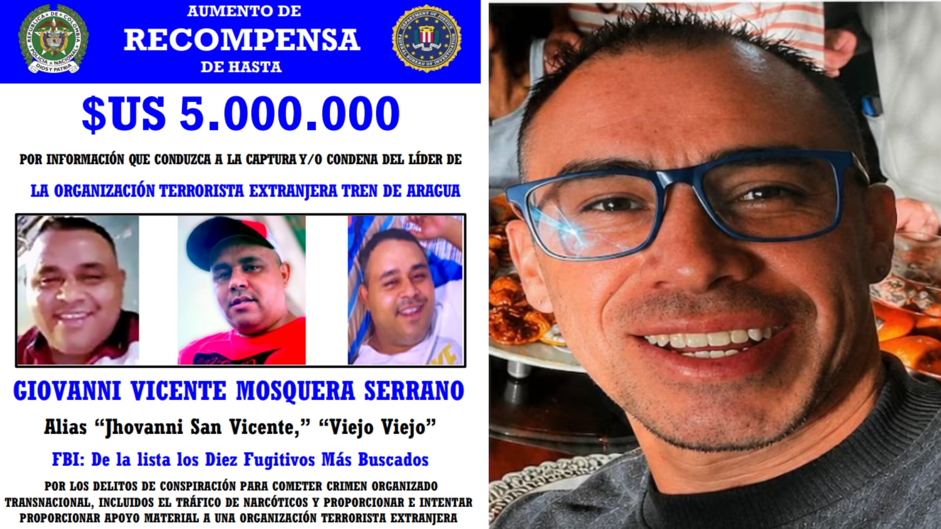 La DEA está colaborando con las autoridades colombianas para establecer los vínculos del Tren de Aragua con el crimen del profesor Kevin Santiago Ángel en Bogotá - créditos FBI | Red social Facebook