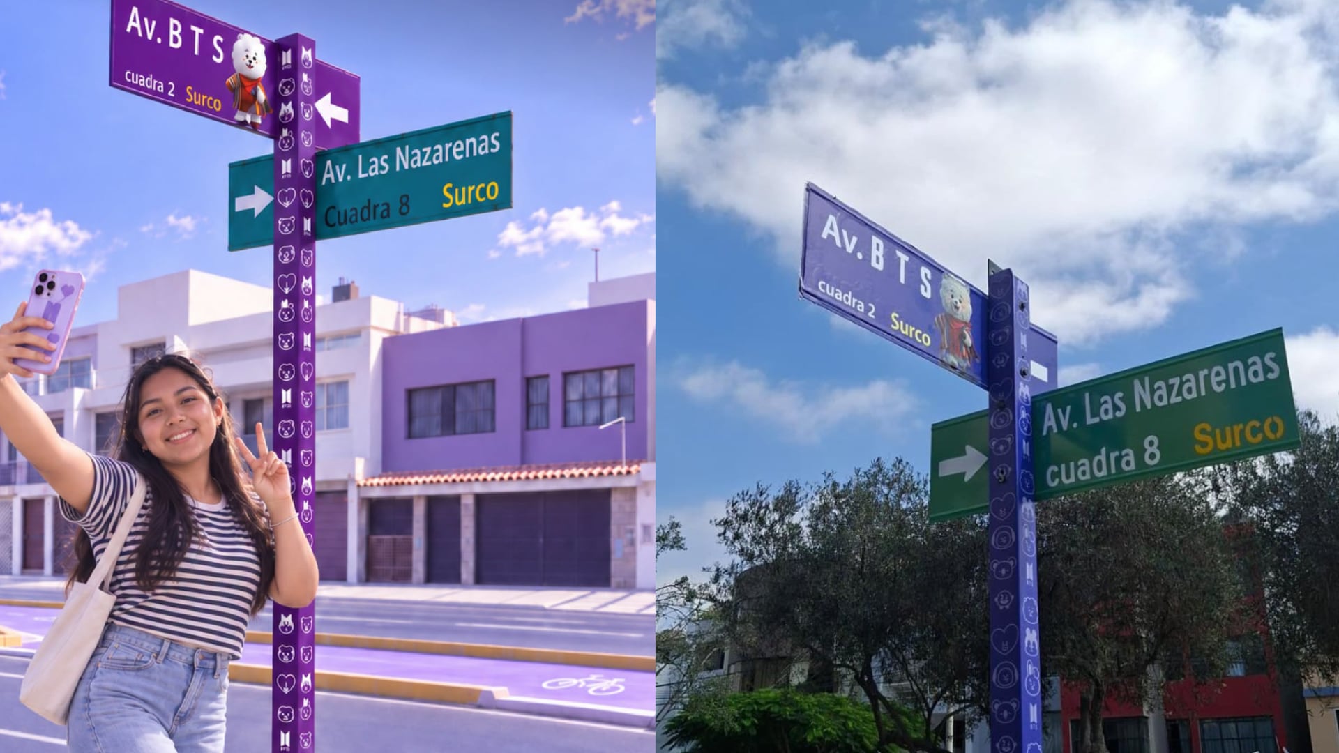 Una calle de Surco cambia temporalmente de nombre: la calle Sacramento fue denominada simbólicamente “Av. BTS” del 5 al 11 de octubre. Composición: Infobae