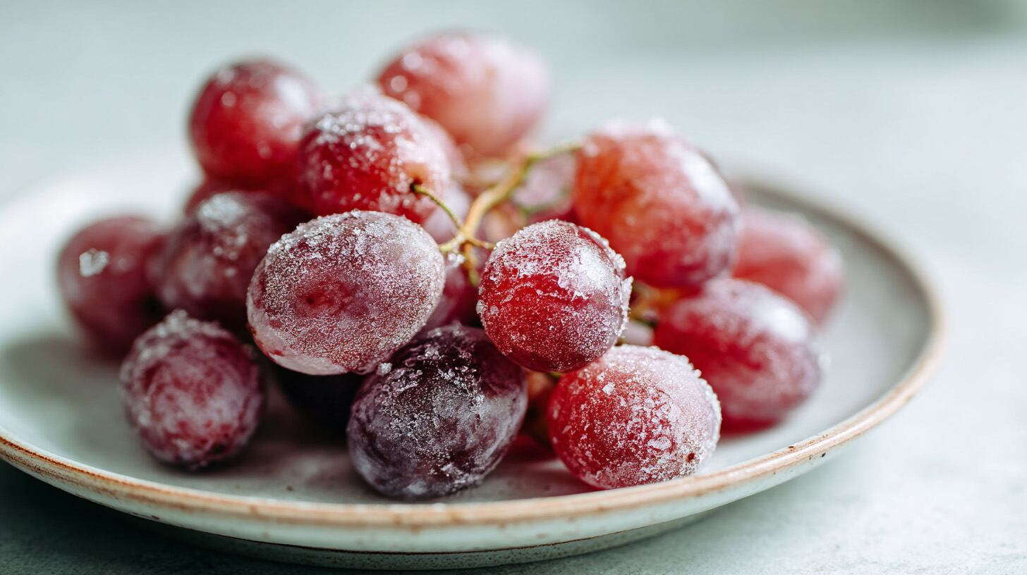 Un plato con uvas congeladas, un postre casero y natural que recrea el sabor del Fruit Riot de manera saludable – (Imagen Ilustrativa Infobae)