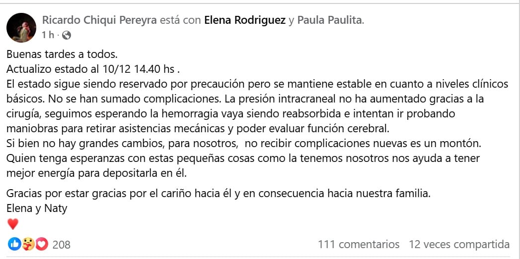 El comunicado de la familia de Ricardo Chiqui Pereyra