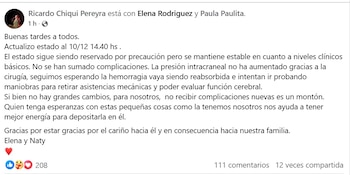 El comunicado de la familia