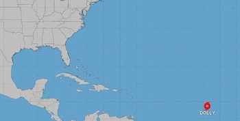 El cono de trayectoria proyectado por el Centro Nacional de Huracanes muestra el desplazamiento hacia el oeste de la tormenta tropical Dolly, con un posible tránsito sobre el noreste del Caribe durante el fin de semana.