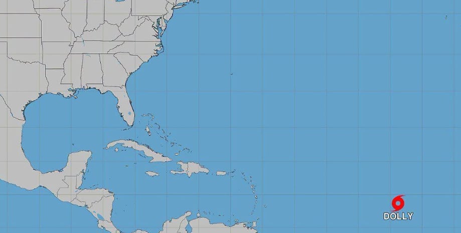 El cono de trayectoria proyectado por el Centro Nacional de Huracanes muestra el desplazamiento hacia el oeste de la tormenta tropical Dolly, con un posible tránsito sobre el noreste del Caribe durante el fin de semana.