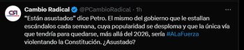Este fue el mensaje que publicó el partido en las horas de la mañana del 7 de junio - crédito PCambioRadical/X