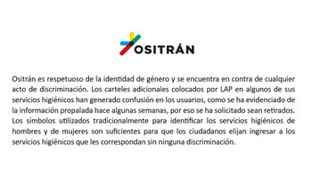 Comunicado de Ositrán que solicita