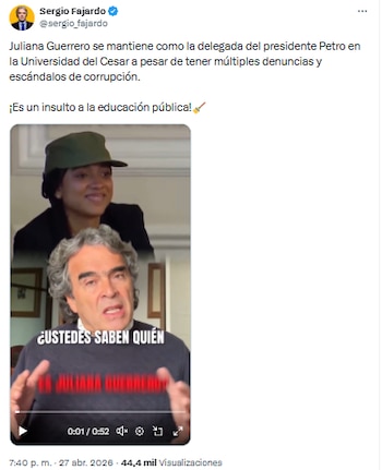Sergio Fajardo cuestionó credenciales de la representante presidencial en la UPC - crédito @sergio_fajardo/X