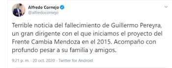 El tweet del ex gobernador