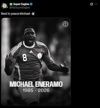 El posteo de la cuenta oficial de X de la selección de Nigeria para despedir a Michael Eneramo