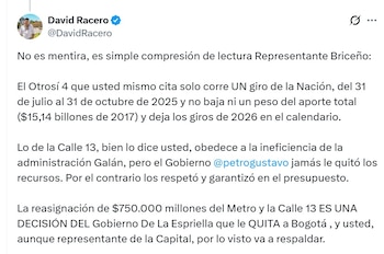 David Racero, senador por el Pacto Histórico, dijo que el otrosí no baja ni un peso del aporte total al metro de Bogotá - (@DavidRacero/X)