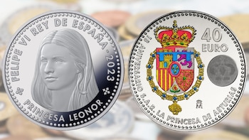 Cómo es la nueva moneda de la princesa Leonor (Montaje Infobae, Fábrica Nacional de Moneda y Timbre y Casa Real de la Moneda)