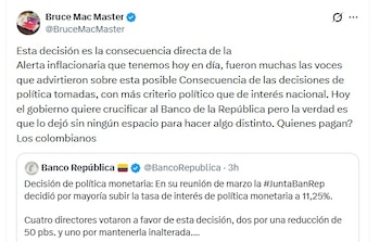 Bruce Mac Master, presidente de la Andi, lamentó que la decisión la terminarán pagando los colombianos - crédito @BruceMacMaster/X