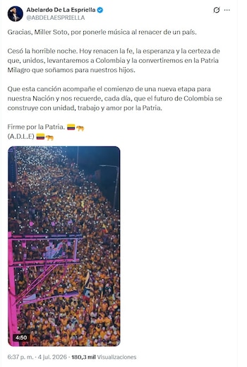 De la Espriella le agradeció a Soto por la composición musical - crédito @ABDELAESPRIELLA/X