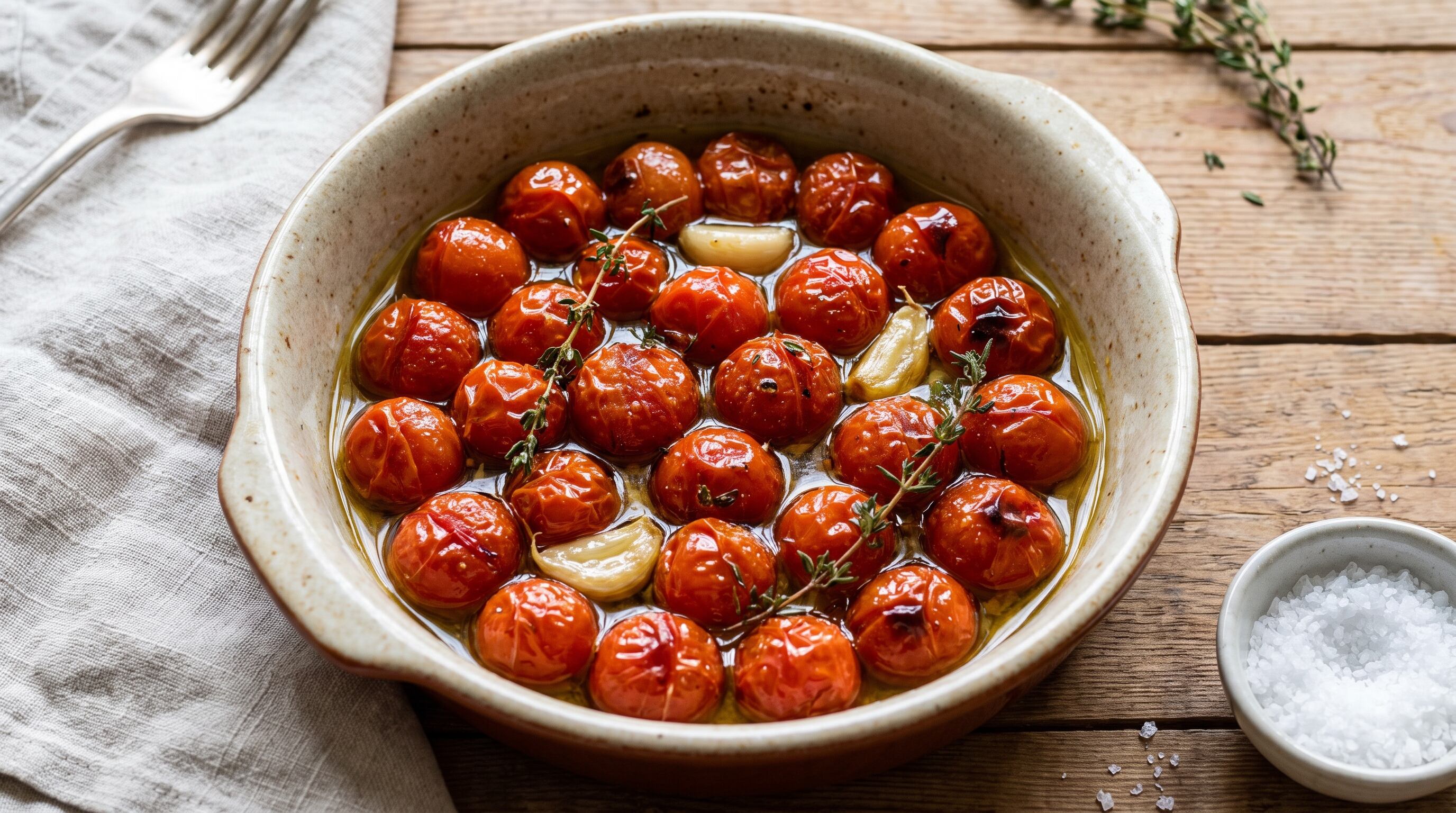 Los tomates cherry confitados transforman una guarnición simple en un bocado lleno de aroma, dulzor y jugosidad (Imagen Ilustrativa Infobae)