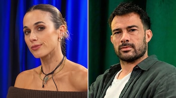 Imagen dividida que presenta a una mujer con el cabello recogido a la izquierda y a un hombre con barba corta a la derecha.